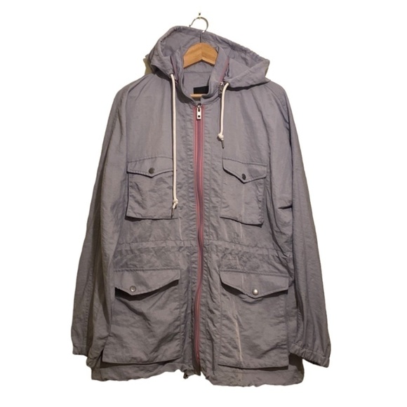 Rag & Bone blue gray light rain jacket with hood and pockets. Size L - Picture 1 of 11